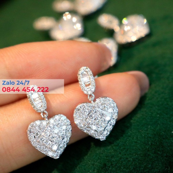 Bông Tai Vàng Trắng 10k kim cương moissanite