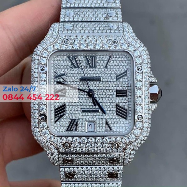 Cartier Santos  Độ Full Kim Cương Thiên Nhiên Size 40mm