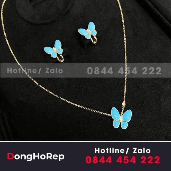 Dây chuyền và Hoa Tai Van Cleef & Arpels Two Butterfly Turquoise and Diamond Gold 18k