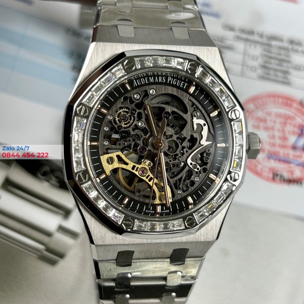 Đồng Hồ Audemars Piguet Royal Oak Skeleton Kim Cương mossanite