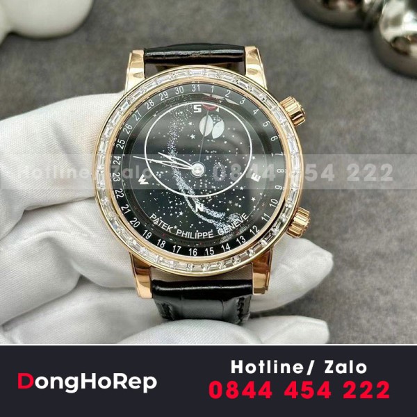 Đồng hồ patek philippe grad complications 6104r-001 chế tác vàng hồng 18k baguette diamond 