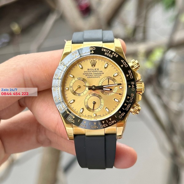 Đồng Hồ Rolex Cosmograph Daytona 116518LN Mặt Số Vàng Champange Replica