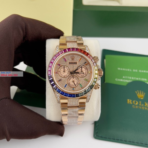 Đồng Hồ Rolex Cosmograph Daytona 116595RBOW Bọc Vàng 18K  Mặt Số Và Dây Đính Kim Cương moissanite 