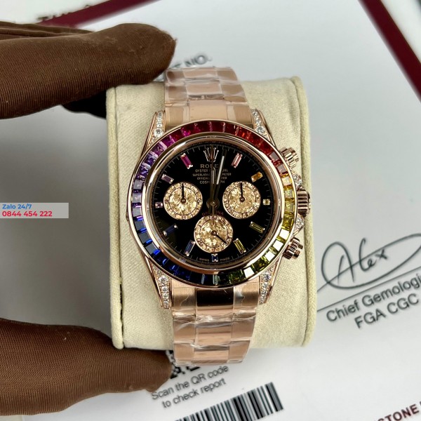 Đồng Hồ Rolex Cosmograph Daytona 116595RBOW Bọc Vàng Hồng 18K Viền Moissanite 