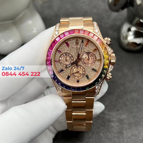 Đồng Hồ Rolex Cosmograph Daytona 116595RBOW Chế Tác Vàng Hồng 18K Kim Cương Tự Nhiên