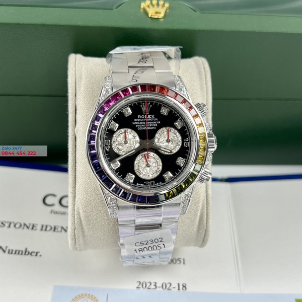 Đồng Hồ Rolex Cosmograph Daytona 116599 Bọc Vàng Trắng 18K Kim Cương Moissanite