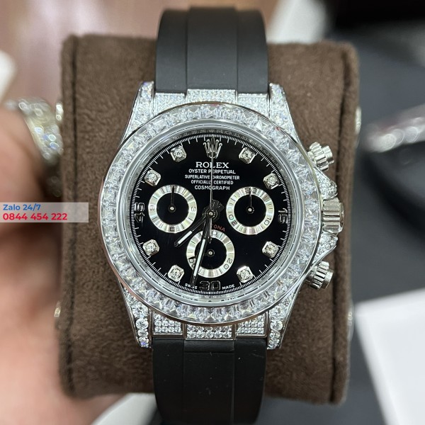 Đồng Hồ Rolex Cosmograph Daytona Viền Full Đá