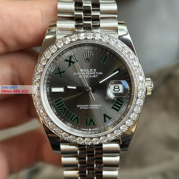 Đồng Hồ Rolex Datejust 126284 Mặt Số Wimbledon Replica kim cương moissamite