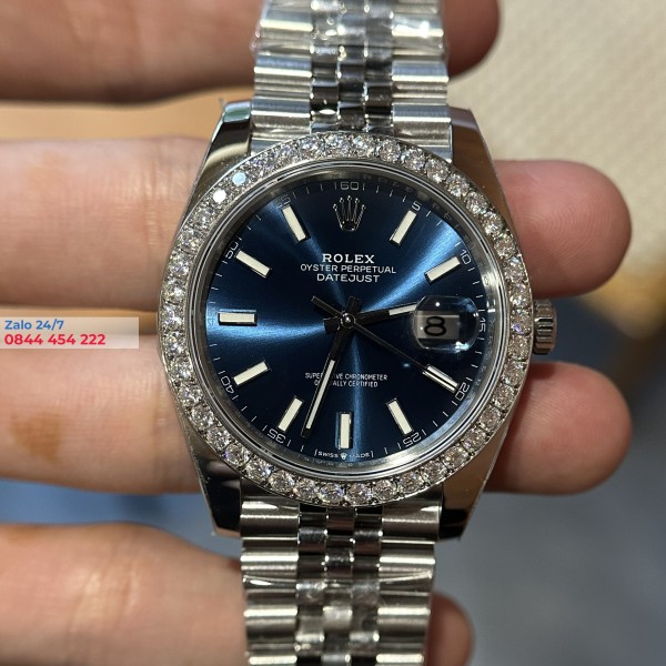 Đồng Hồ Rolex Datejust 126284 Mặt Số Xanh Viền Kim Cương Moissanite Like Auth