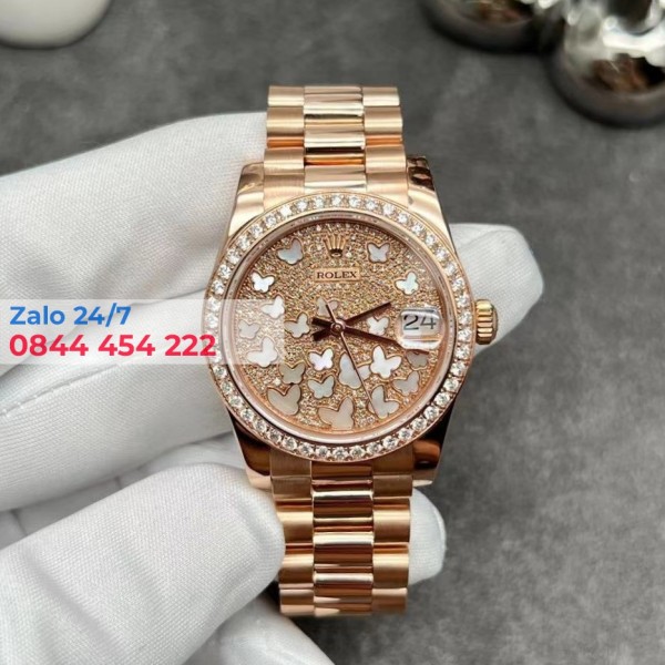 Đồng Hồ Rolex Datejust 278278 Mặt Số Butterfly Chế Tác Vàng Hồng 18K Nguyên Khối, Kim Cương Tự Nhiên