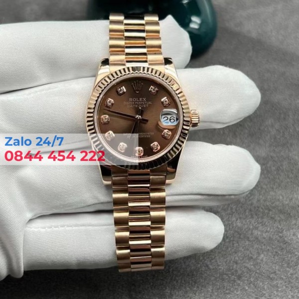 Đồng Hồ Rolex Datejust 31 278271 Mặt Số Chocolate Cọc Số Nạm Kim Cương Vàng Khối 18K