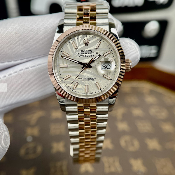 Đồng Hồ Rolex Datejust 36 126281 Mặt Số Cây Lá Nhiệt Đới Bạc