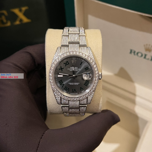 Đồng Hồ Rolex Datejust 41 126334 Mặt Số Wimbledon  Full Diamonds Moissanite