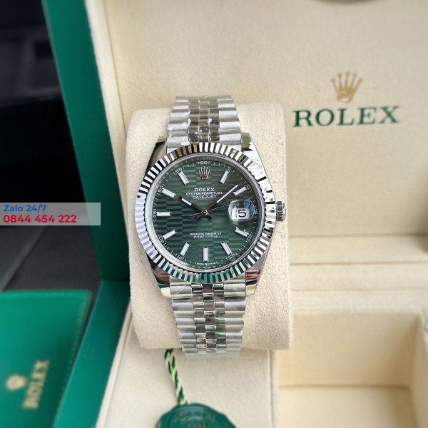 Đồng Hồ Rolex Datejust 41 126334 Mặt Số Xanh Lá Cây Vân Gấp Nếp Siêu Cấp