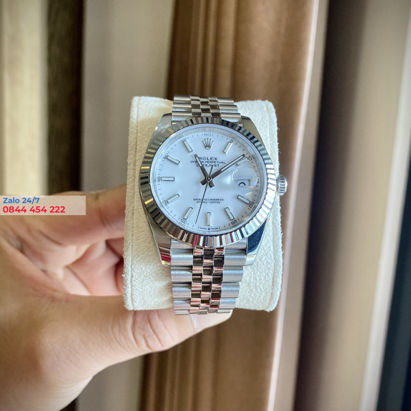 Đồng Hồ Rolex Datejust 41 26334 Mặt Số Trắng Cọc Số Dạ Quang