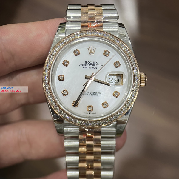 Đồng Hồ Rolex  Datejust  Mặt Khảm Trai Viền Kim Cương