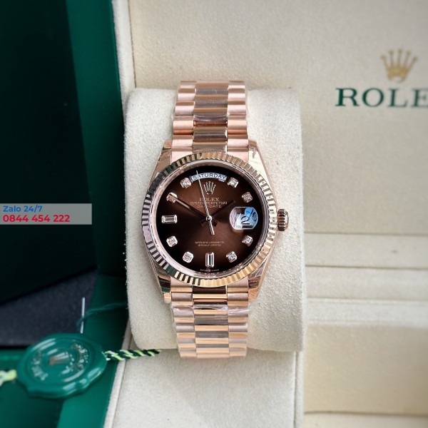 Đồng Hồ Rolex Day-Date 36 128235 Mặt Số Ombre Nâu 