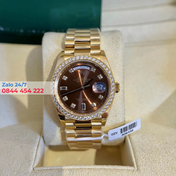 Đồng Hồ Rolex Day-Date 36 128348RBR Mặt Số Chocolate Nạm Kim Cương