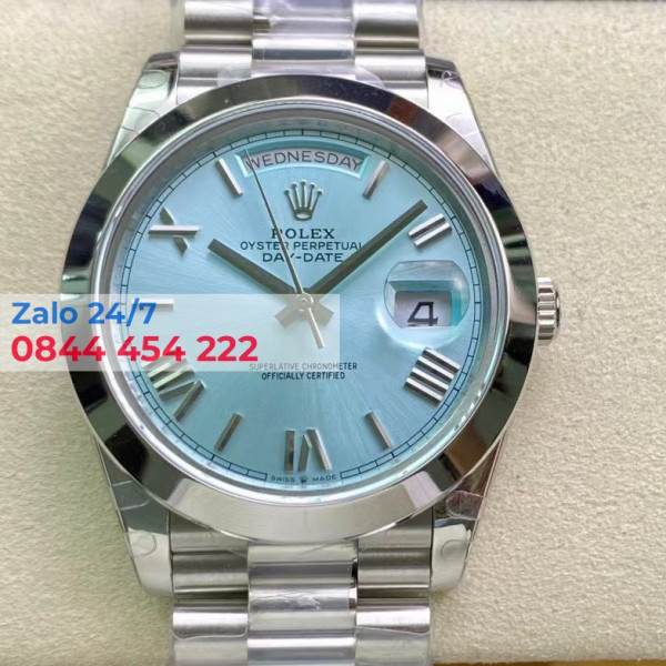 Đồng Hồ Rolex Day-Date 40 228206 Mặt Số Xanh Lam Cọc Số La Mã