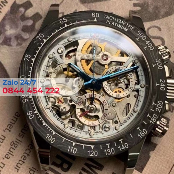 Đồng Hồ Rolex Daytona Cosmograph 40mm Độ Mặt Skelaton Thân thép niềng Carbon