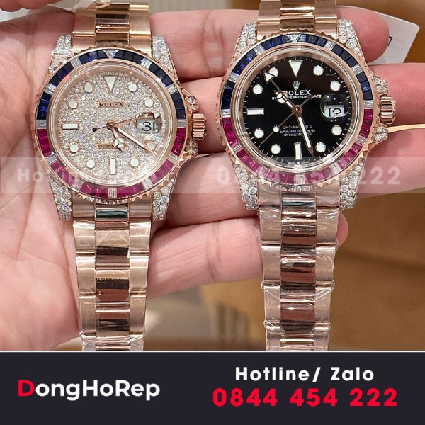 Đồng hồ Rolex GMT - Master II M126755SARU bọc vàng độ kim cương moissanite