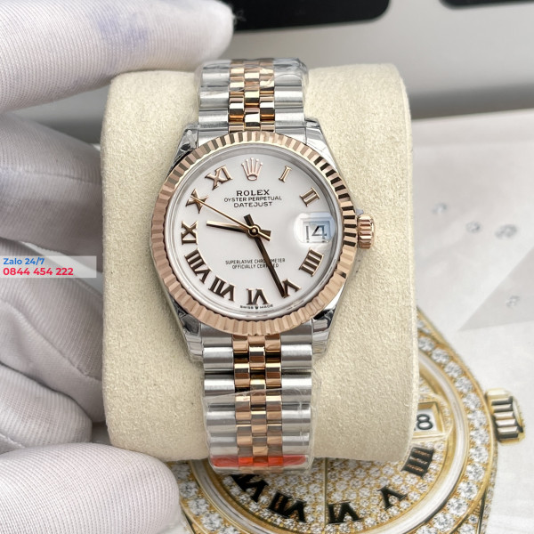 Đồng Hồ Rolex Lady-Datejust 279171 Bọc Vàng Mặt Số Trắng Cọc Số La Mã