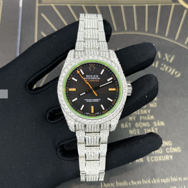 Đồng hồ Rolex Milgauss super Replica Độ Full Kim Cương moissanite