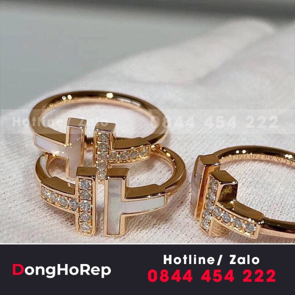 Double Nhẫn T Tiffany&co vàng hồng 18k