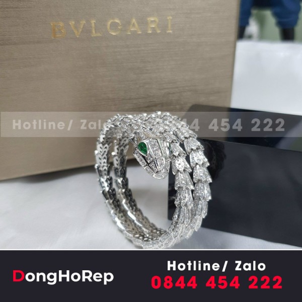 Lắc tay hình rắn Bvlgari Vàng trắng 18k, kim cương thiên nhiên