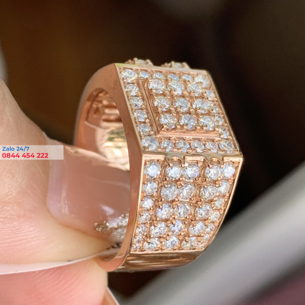 Nhẫn Nam Chế Tác Vàng Hồng Kim Cương Moissanite