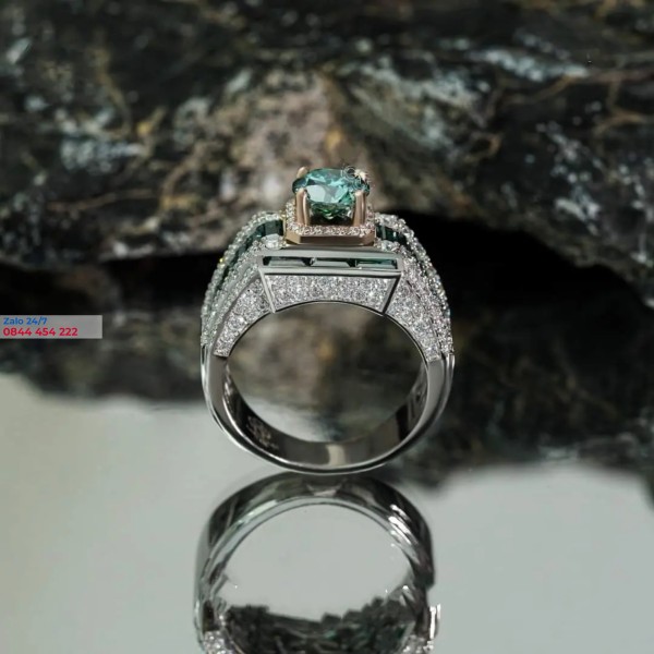 Nhẫn Nam Chế Tác Vàng Trắng Kim Cương moissanite Đá CZ