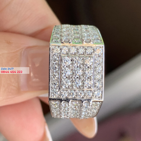 Nhẫn Nam Chế Tác Vàng Trắng Kim Cương Moissanite