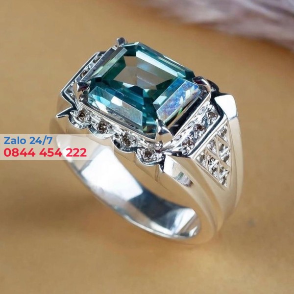 Nhẫn Nam Chế Tác Vàng Trắng Kim Cương Moissanite