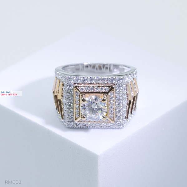 RM002 - NHẪN NAM MOISSANITE CHẾ TÁC - VÀNG TRẮNG/HỒNG