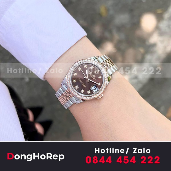 Rolex datejust nữ 31mm chocolate dial  Viền moissanite  