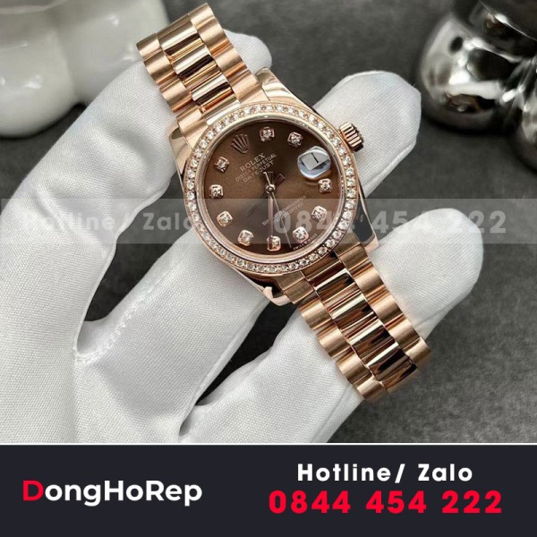 Rolex datejust nữ chocolate dial 31mm chế tác vàng hồng 