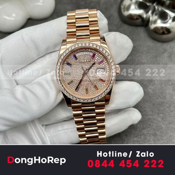 Rolex daydate 228235 chế tác vàng đúc mặt nam kim cương thiên nhiên