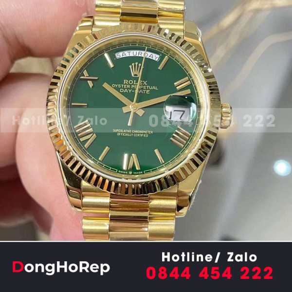 Rolex daydate 228238 chế tác vàng đúc mặt xanh green dây president 200g 