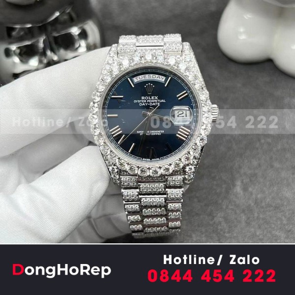 Rolex daydate blue dial custom full diamond 