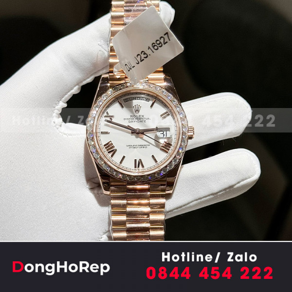 Rolex daydate bọc vàng viền kim cương moissanite 