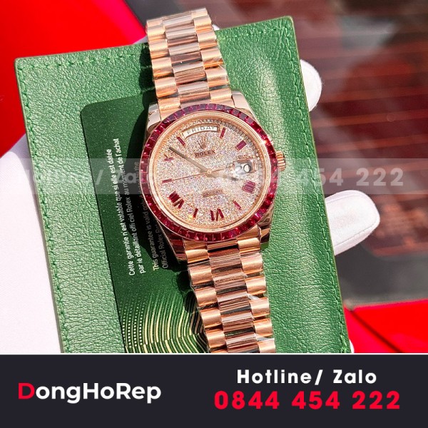 Rolex daydate bọc vàng viền ruby tổng hợp 167g  