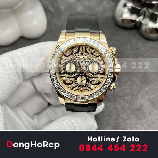 Rolex daytona Eye of the tiger chế tác vàng đúc kim cương thiên nhiên baguette 