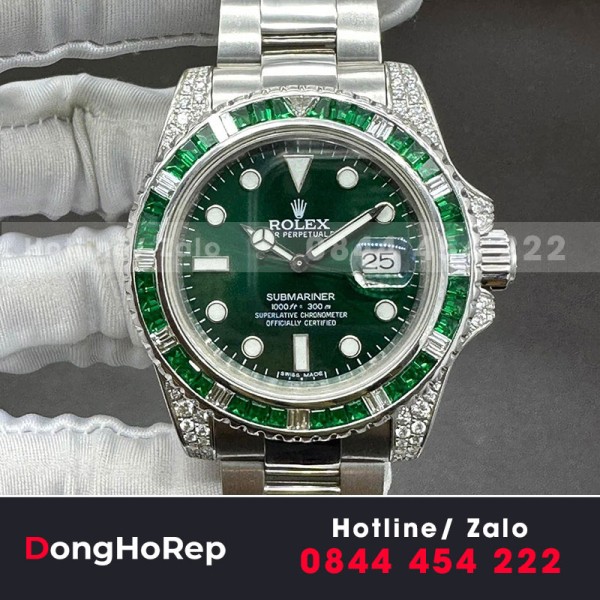 Rolex submariner chế tác vàng trắng 18k kim cương thiên nhiên 