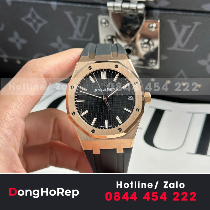 Đồng Hồ Audemars Piguet Royal Oak 15500OR Bọc Vàng Hồng Dây Da Đen 41mm