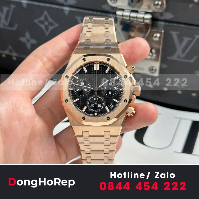 Đồng Hồ Audemars Piguet Royal Oak 26240 Replica 11 Màu Vàng Hồng Mặt Đen APS 41mm