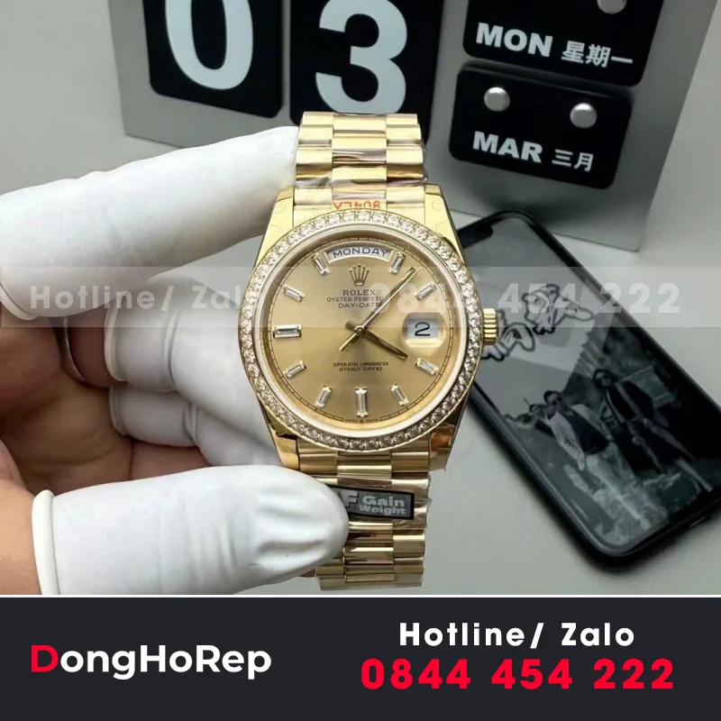 Đồng Hồ Rolex Day-Date Gold Ombre Chế Tác Nhà Máy QF Bản Nặng 40mm